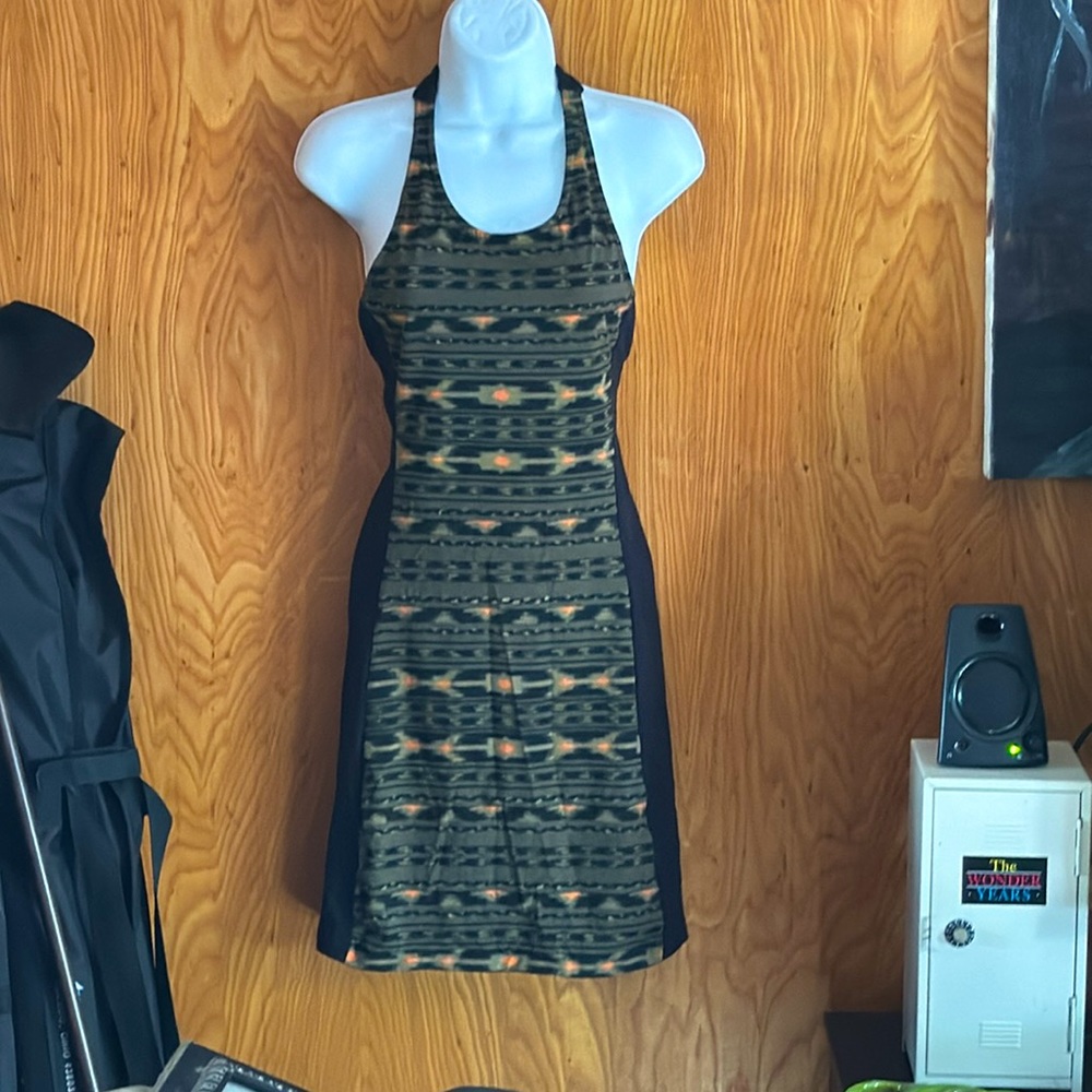 Tribal patterned green and black dress